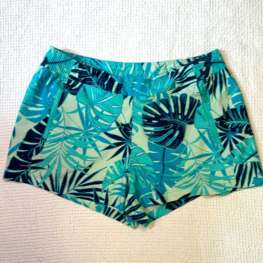 Colombia PFG Blue Tropical Stretch Elastic Waist Pull-on Shorts, Size Large, EUC